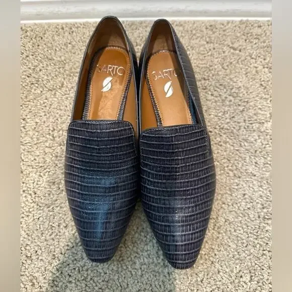 FRANCO SARTO | Steel Blue Croc Embossed Leather Loafers Flats | Women’s Size 5.5 - Picture 4 of 7